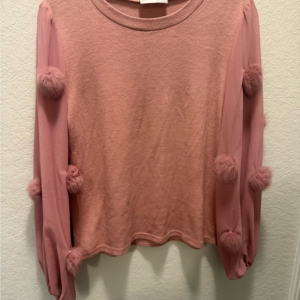 JJ’s Fairyland Pink Pom-Pom Sleeve Women's Top size S